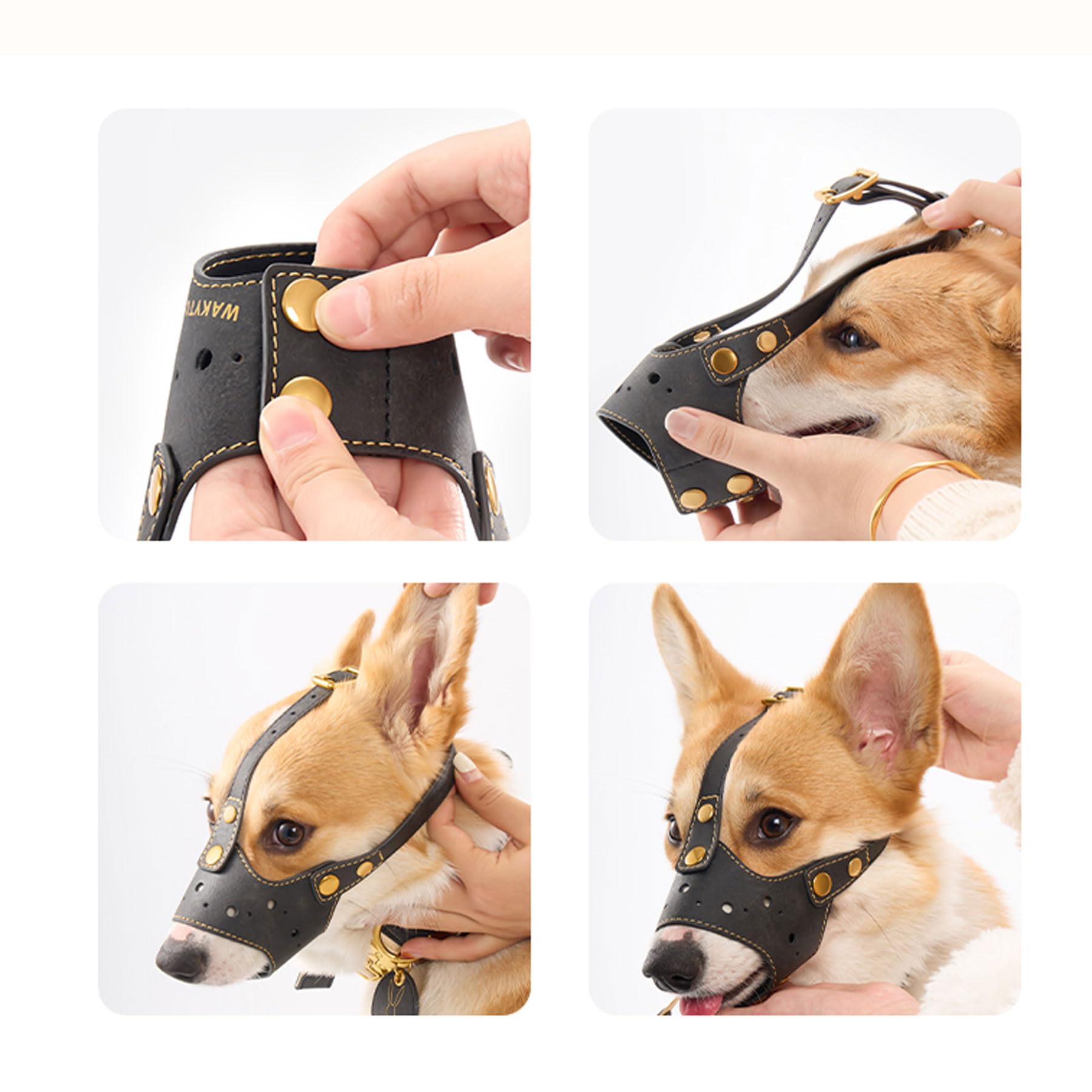 Bozal para Perro,diseño cómodo de Ajuste de Cuero,Cubierta bucal Ajustable para Perros pequeños y medianos,Evita morder,ladrar y Masticar (S,M,L)
