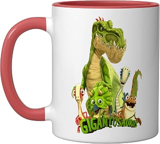 Gigantosaurus Logo with Giganto & the 4 Kid Dinos T-Shirt Ceramic Mug, Red/White