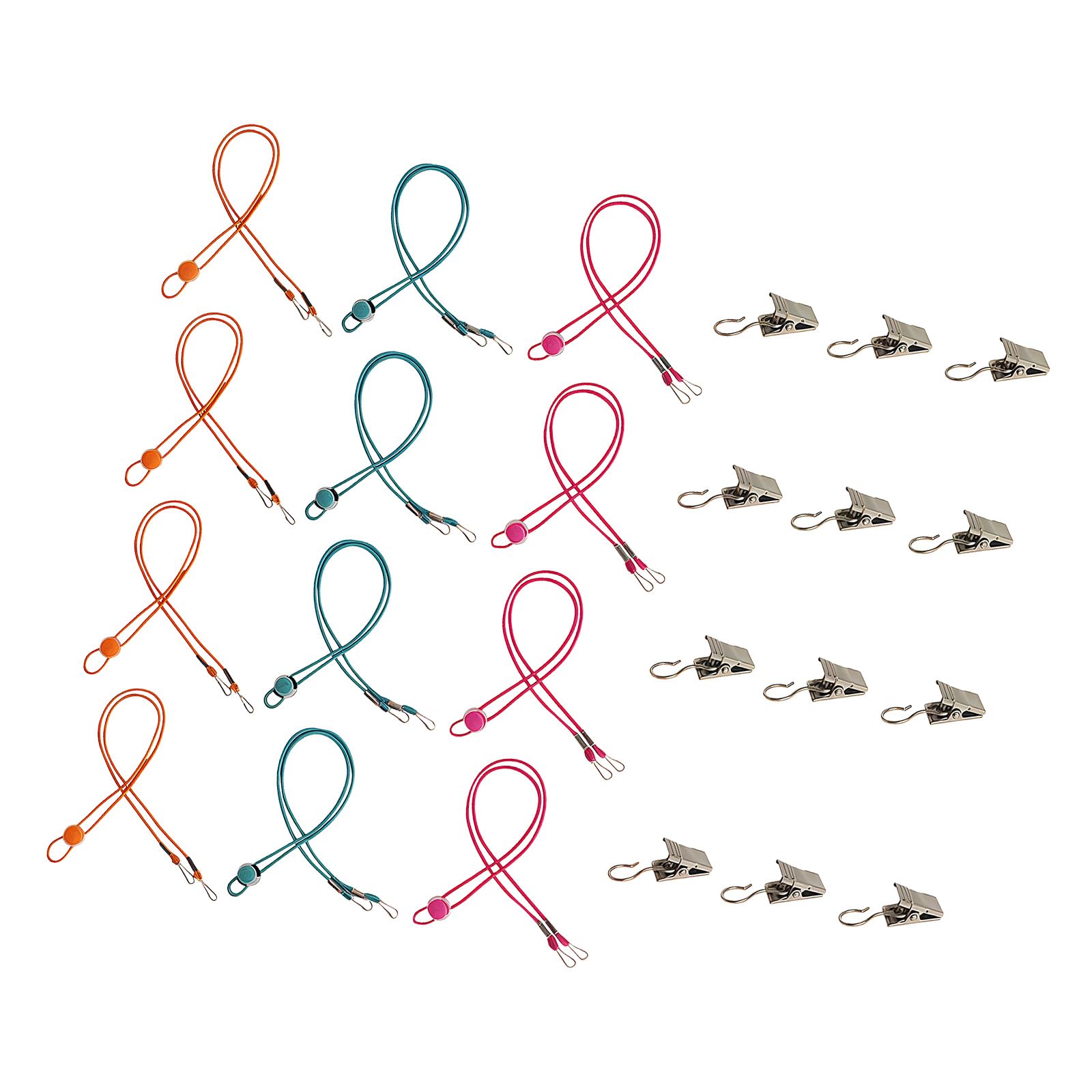 Cord Clip Set for Embroidery Fabric, 12 Color Cords with 12 Metal Clips for Needlework Side Tension and Sewing Embroidery Hoop Fabric Holder