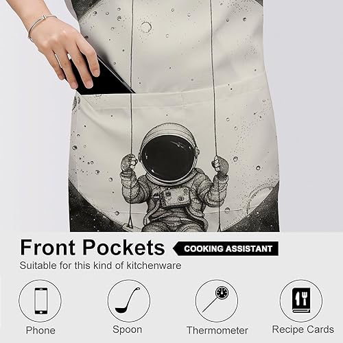 Miniatura 5 de MUSM Apron for Adults - 27.6 X 31.5 Inch, Heavy-Duty Polyester Aprons with Two Large Pockets, Waterproof On The Moon Swing Kitchen Apron for