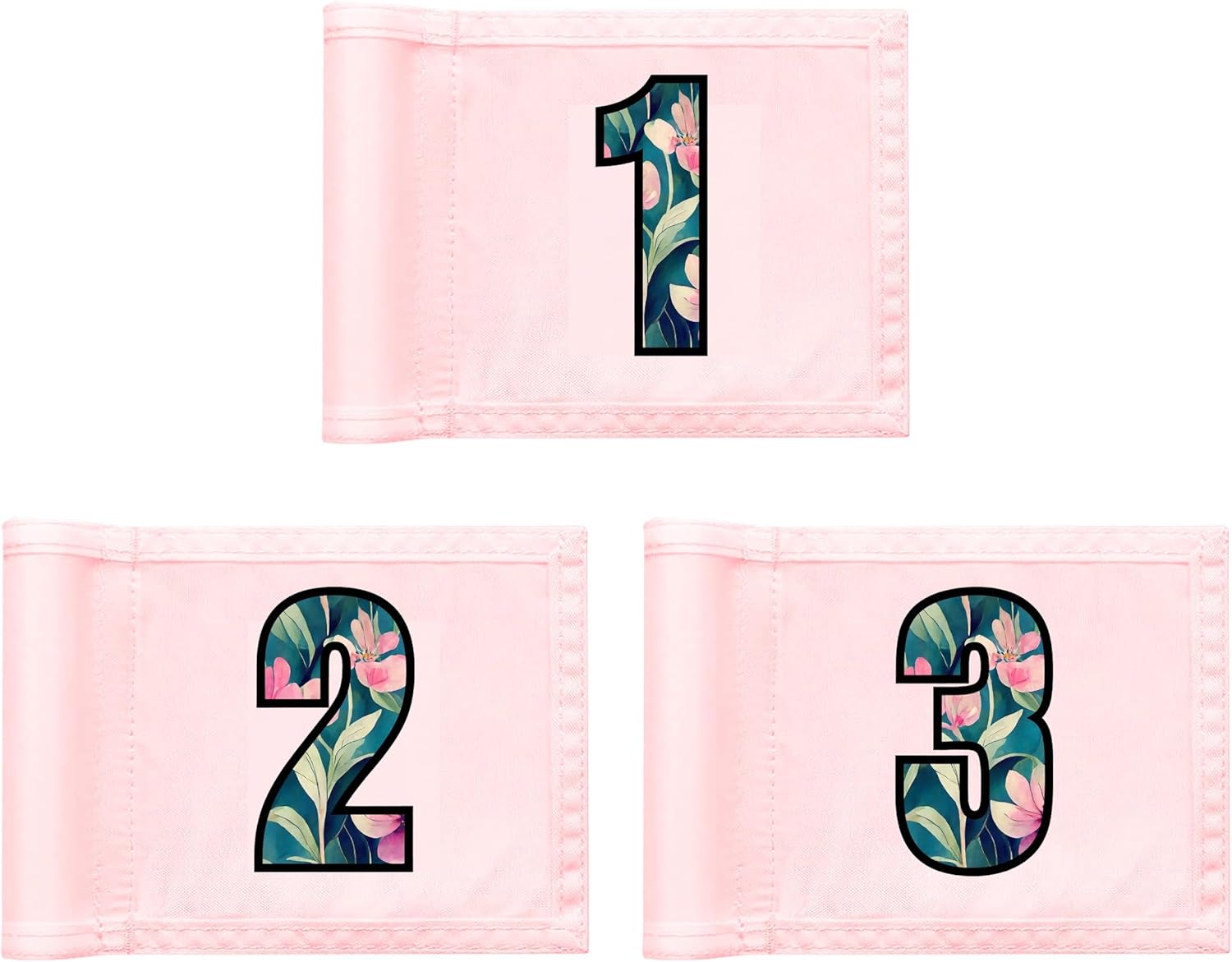 Golf Flag 8x6 Inch – 420D Nylon Double-Sided Mini Pin Flag with Tube Inset, Practice Putting Green Flags for Yard (Numbered Pink - Set of 3)