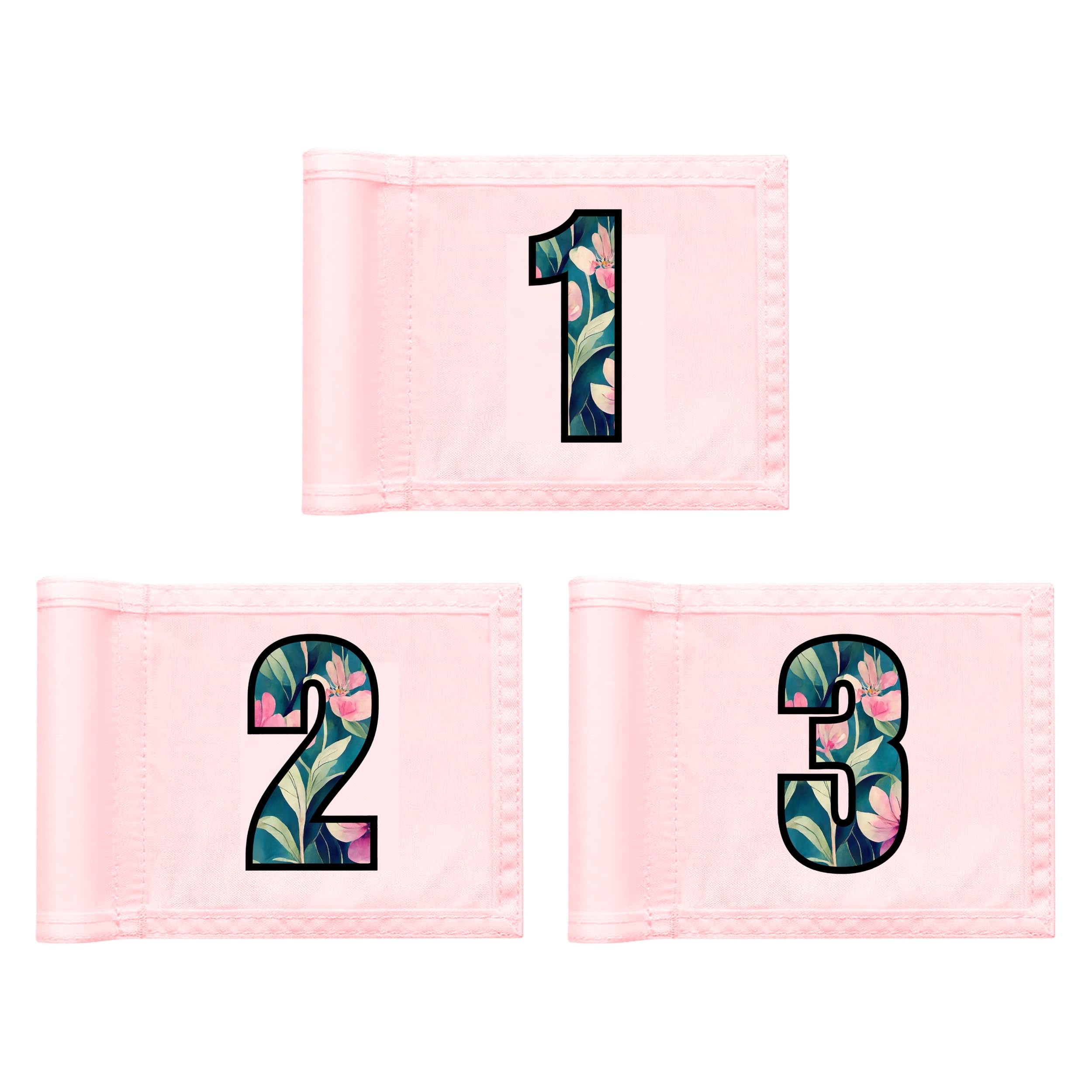 Golfflagge 20,3 x 15,2 cm – 420D Nylon doppelseitige Mini-Pin-Flagge mit Rohreinsatz, Übungs-Putting grüne Flaggen für Hof (nummeriert rosa, 3 Stück)