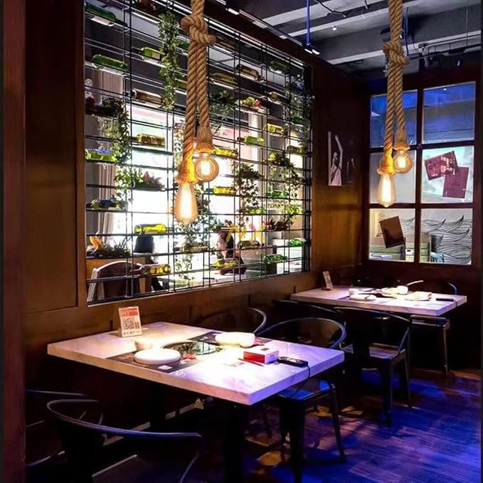 Chao Zan Henneptouw hanglamp, vintage hanglamp, hanglamp, E27 industriële kabellamp, lamp, plafondlamp, hanglamp, doe-het-zelf kroonluchter, retro, voor keuken, café, restaurant (50 cm) photo 3