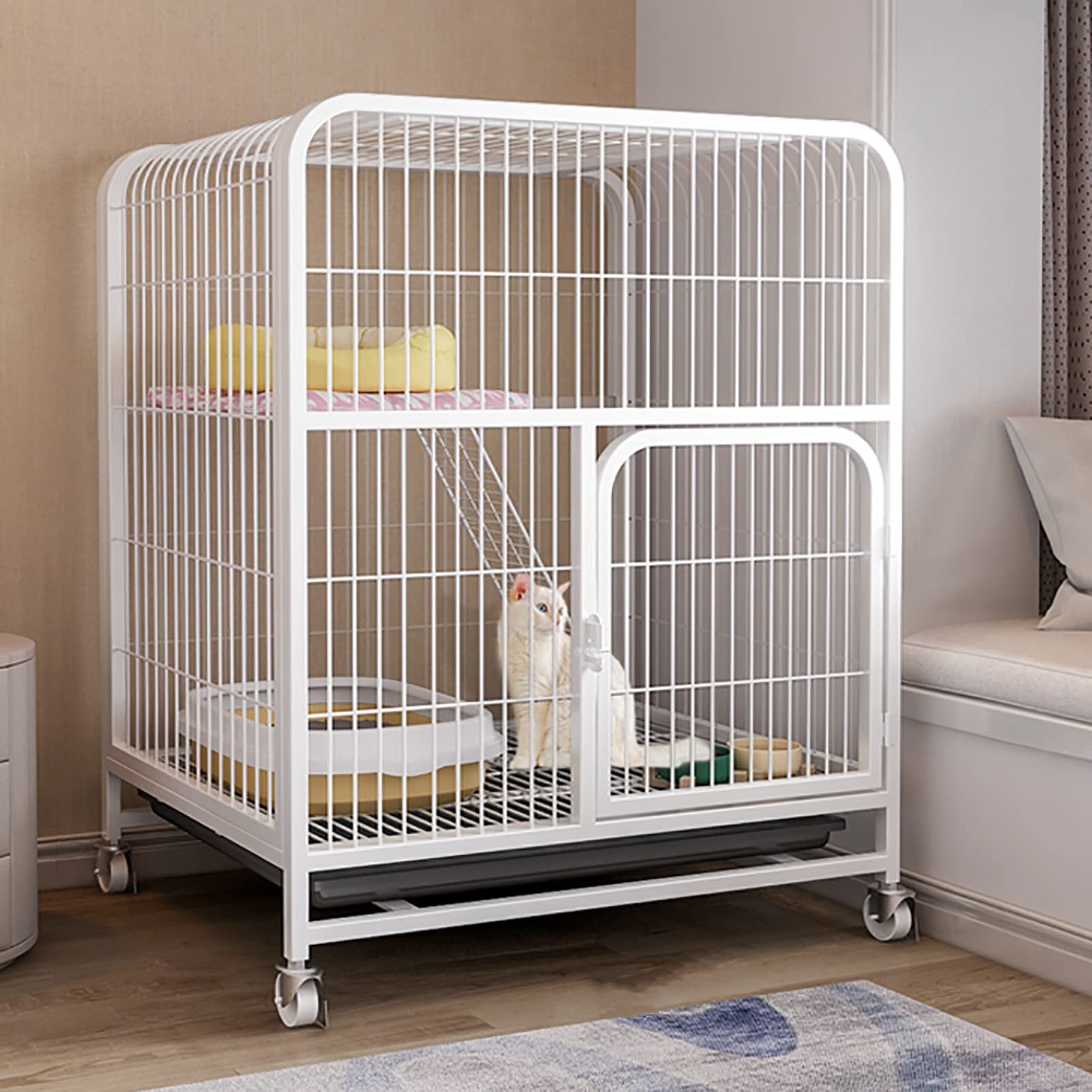 Tür-Katzenkäfig, kann Katzentoilette platzieren. Haushaltskatzenkäfig, übergroße Katzenvilla für den Innenbereich, Katzenstreu-Katzenstreuhaus – kommt mit Katzenspielzeug und Katzenzubehör (