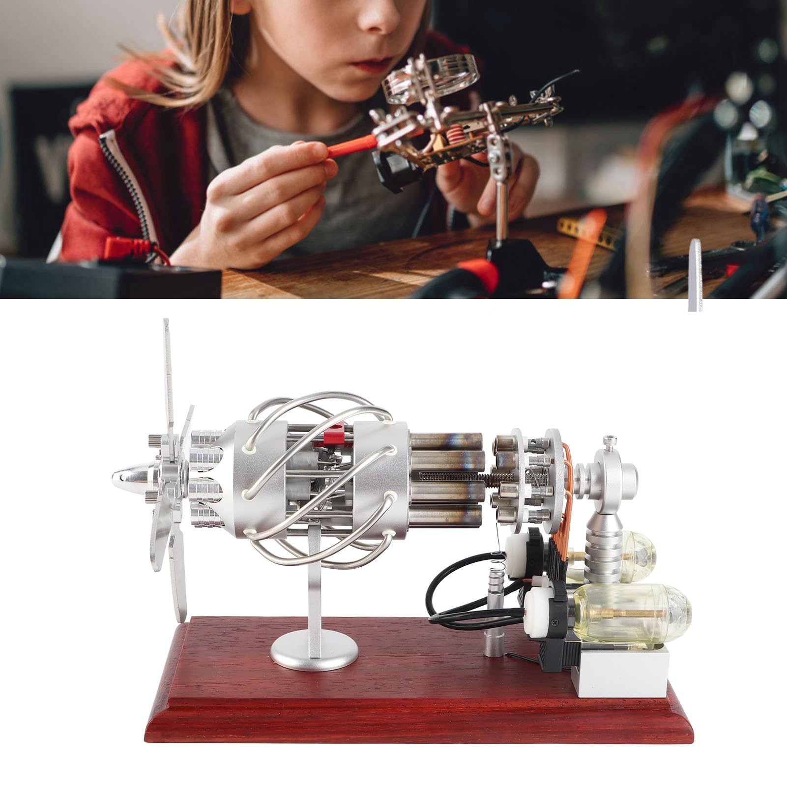 Generic Zestaw Modeli Silnika Stirlinga Zabawka Edukacyjna do Projektów Naukowych 16-cylindrowy Generator Gorącego Powietrza Odpowiedni dla Dzieci i Klas 20 X 10 X 15,5 Cm