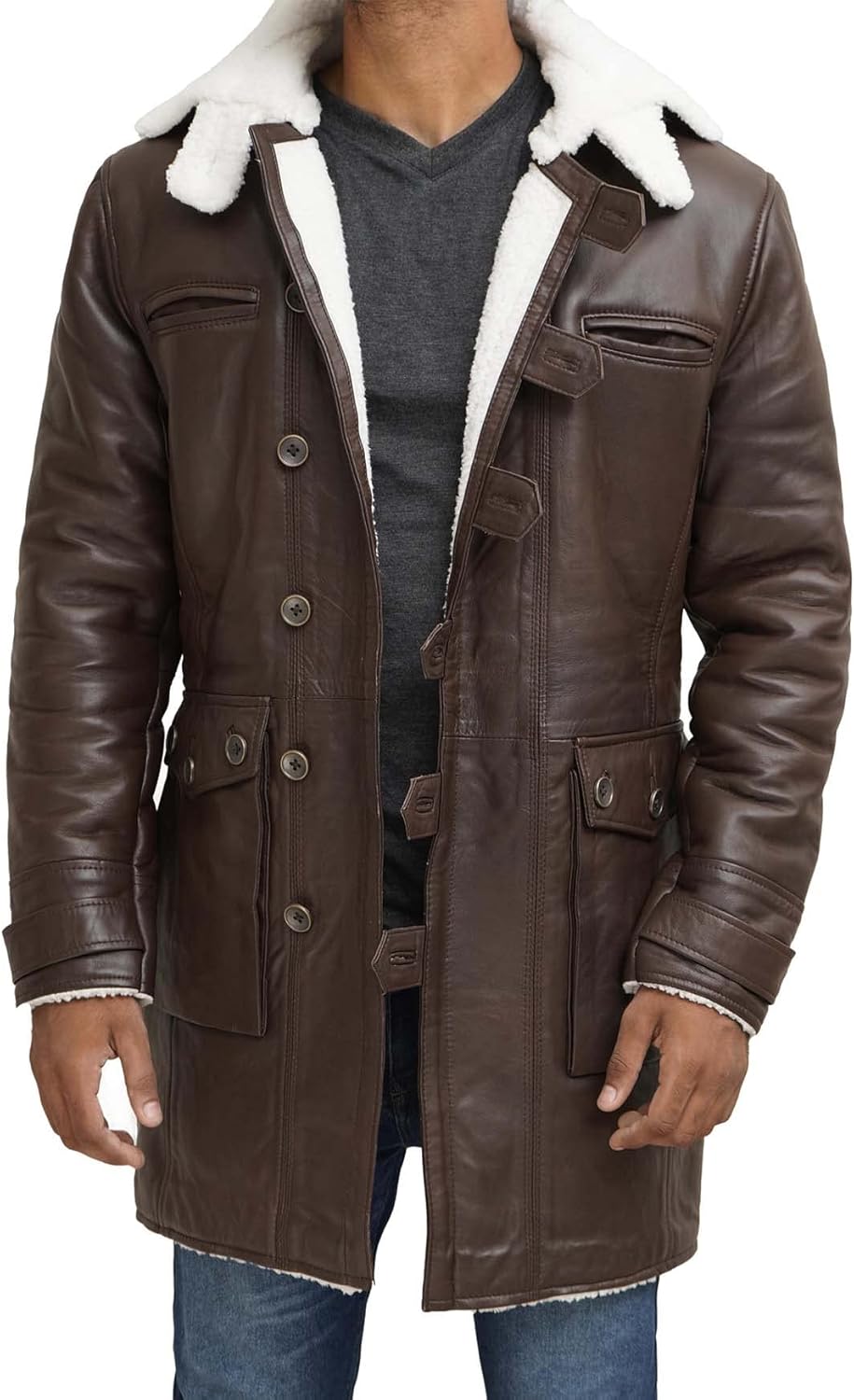 fjackets Real Lambskin Leather Jackets Mens - Premium Shearling Leather Coat Men Casual Winter Sherpa Lined Leather Fur Coats