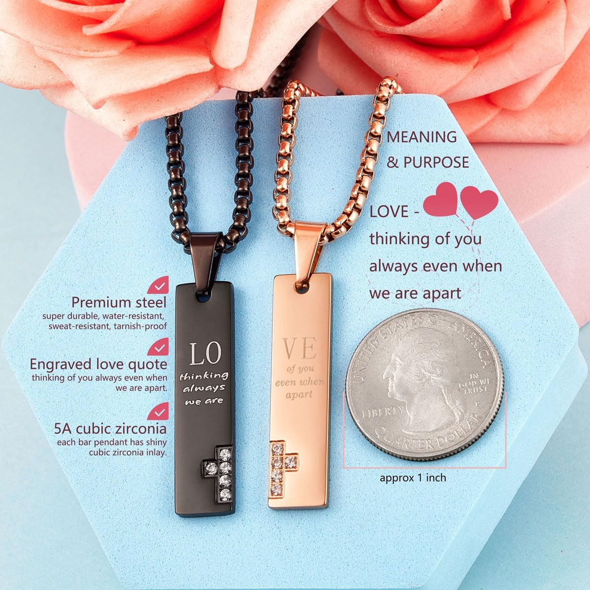 Wolentty Couple His Hers Distance Necklaces for Valentines Day Gift