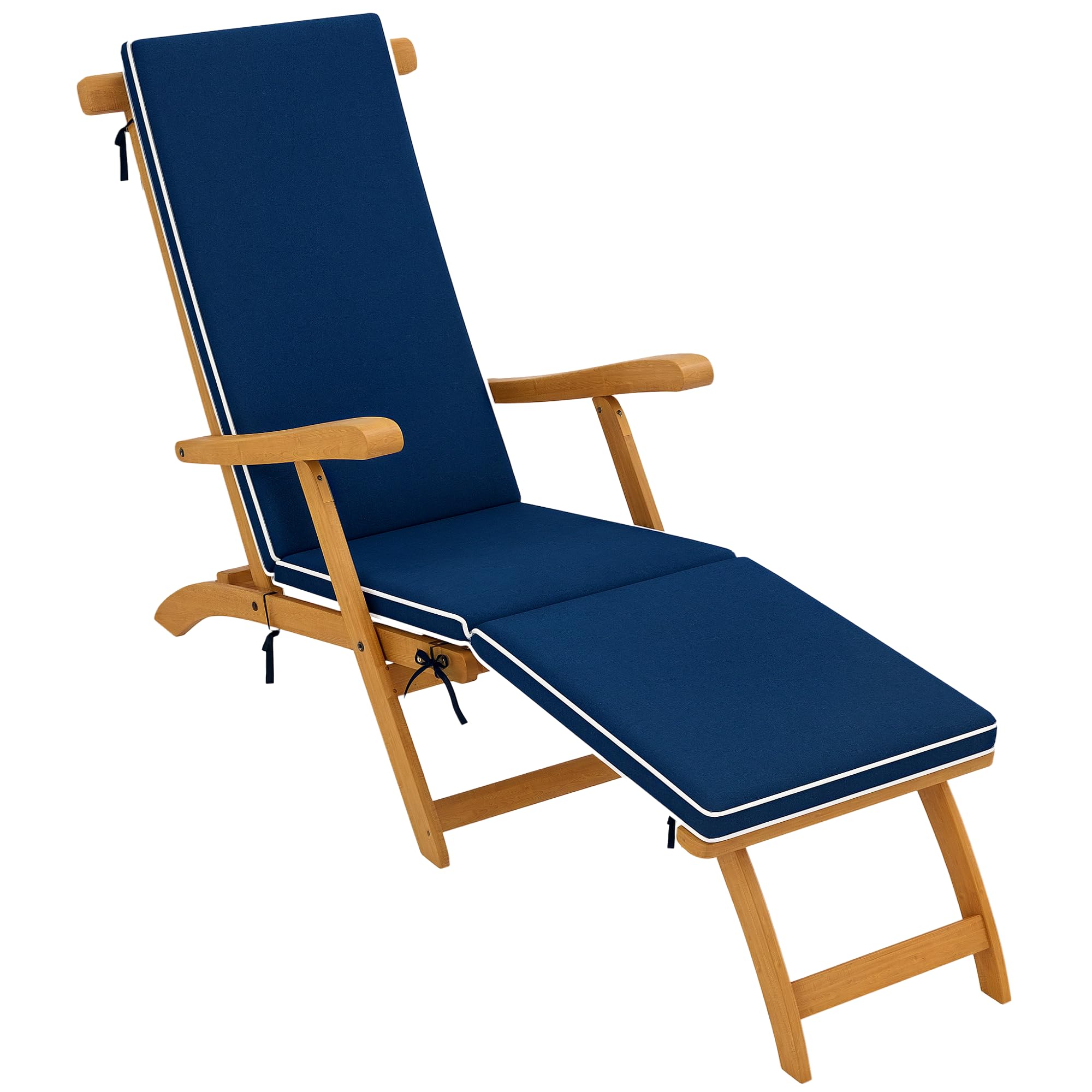 Chaise Longue Pliante Bois D'acacia Avec Coussin – Transat Jardin, Plage, Piscine – Charge 160 Kg, Repose-pieds Réglable – Blanc - 12