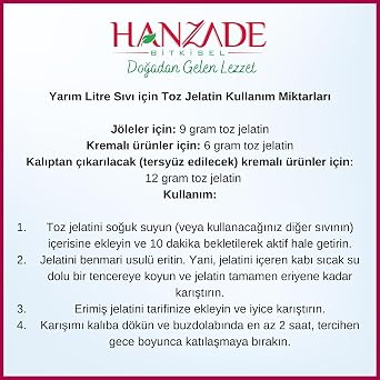 Hanzade Bitkisel Toz Jelatin 500 Gr%100 Saf Sığır Jelatini 240 Bloom Helal Sertifikalı