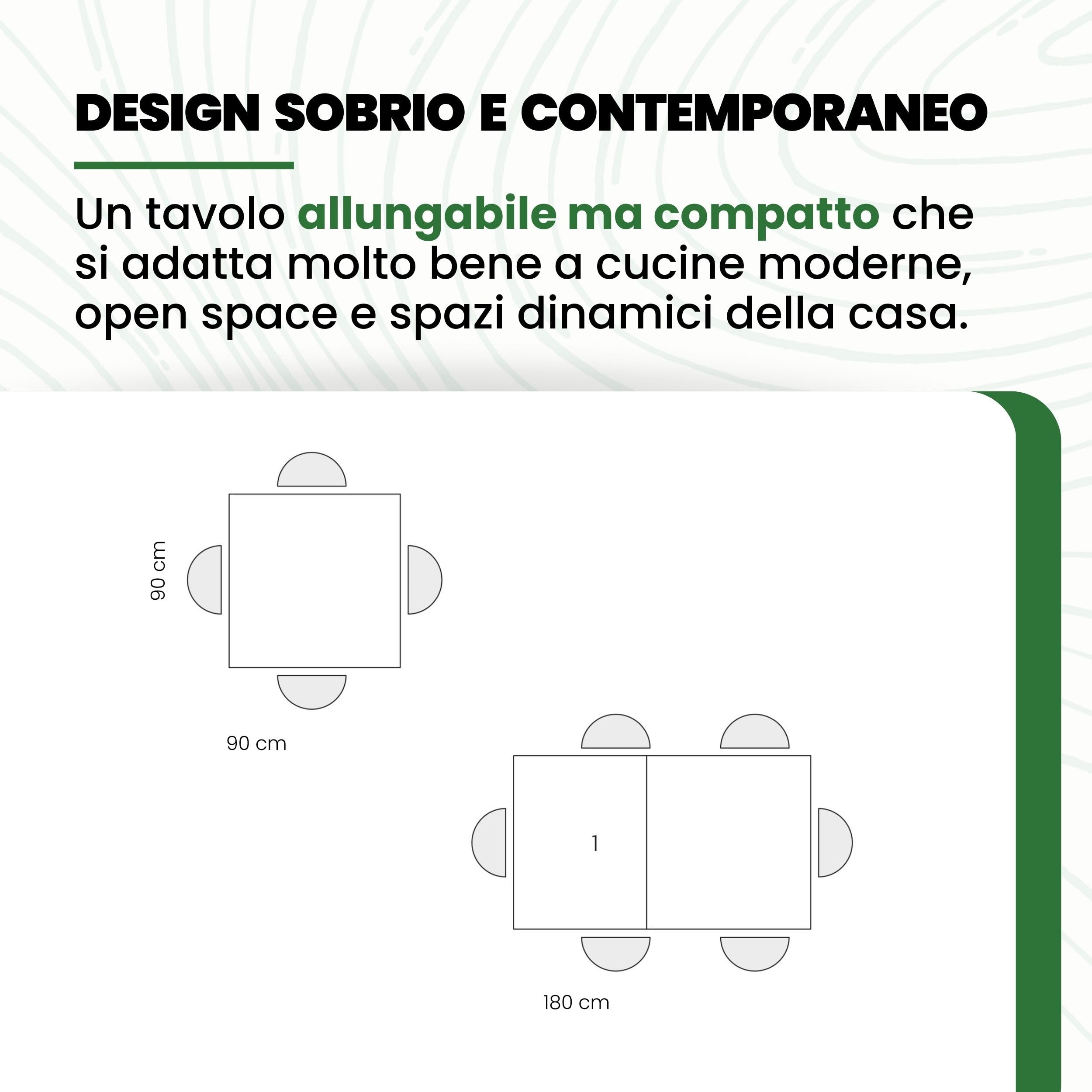 Mar.c.a. Design - Tavolo da Pranzo Allungabile Quadrato 90x90x75 cm - Allungabile Fino a 180 Cm con Piano in Vetro - Bianco - Made in Italy