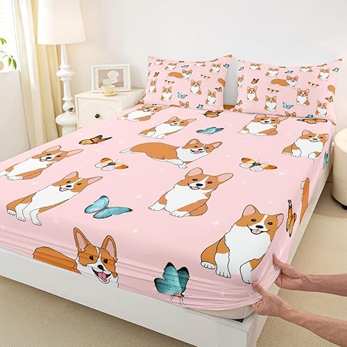 Erosebridal Juego de sábanas ajustables para perros y niños, tamaño matrimonial, diseño de mariposa multicolor con bolsillo profundo, juego de ropa