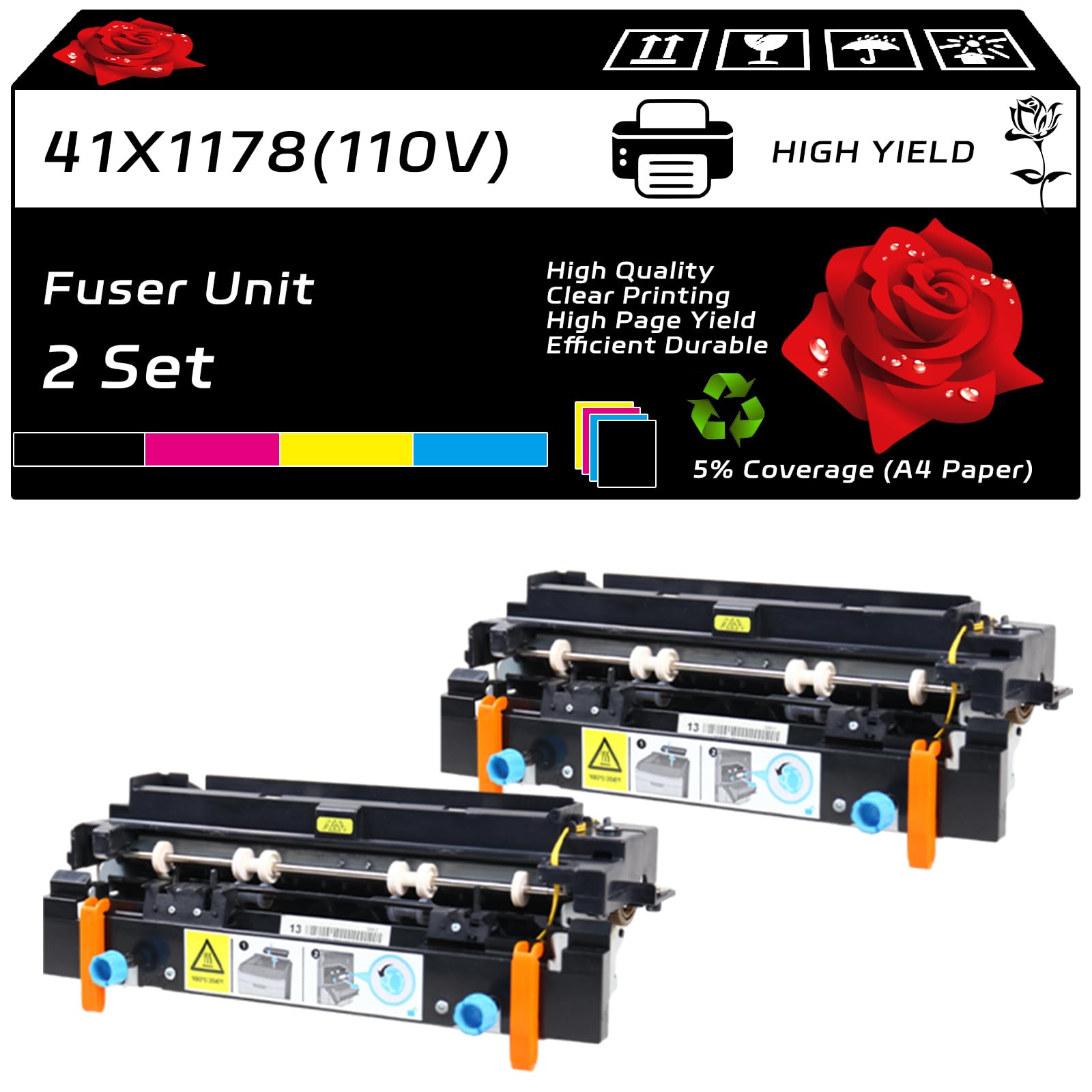 41X1178(110V) Fuser Unit Compatible for Lexmark B2338dw B2442dw M1242 M1246 M3250 MB2338adw MB2442adwe MB2650adwe Printers, with Chip, High Yield 470000 Pages, Clear Printing (2 Set)