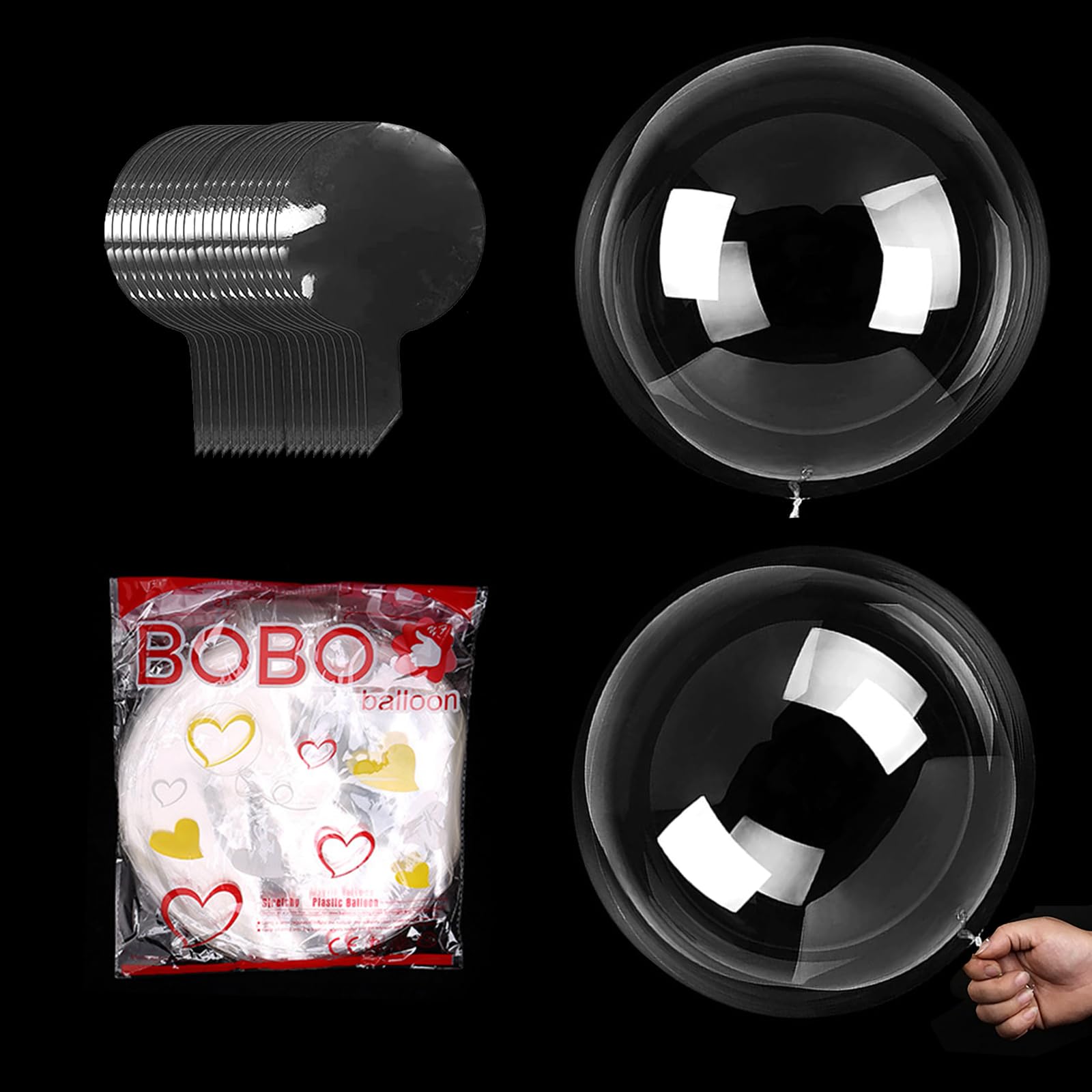 24 PCS 20 Inch Clear Bobo Balloons – Round Crystal Fillable Balloons for DIY Photo Shoot – Wedding Anniversary Party Decoration Supplies – Transparent Balloon Kit — image 1