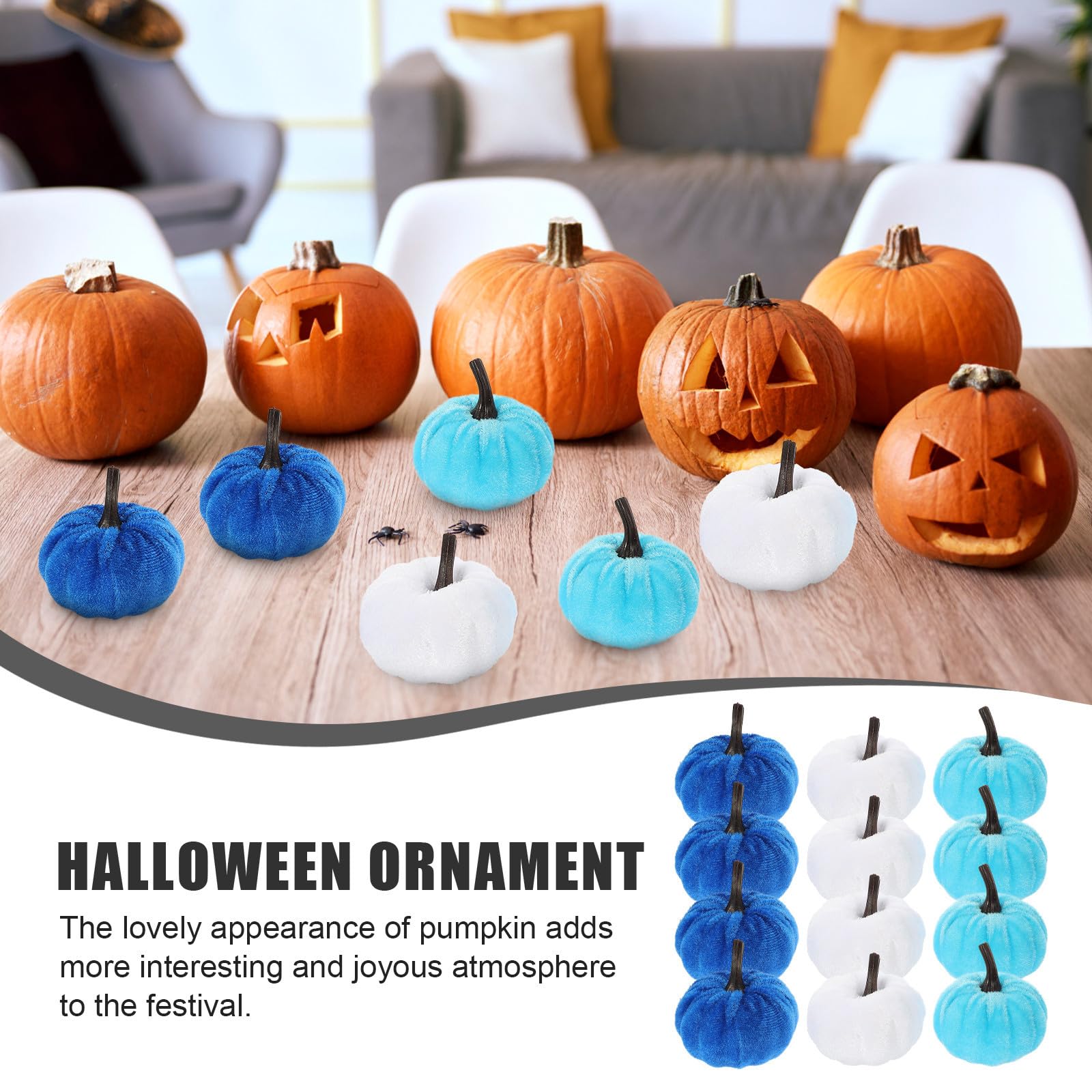 SOLUSTRE 36 Stück Lebensechte Halloween Kürbis Ornamente aus Flanell in Bunter Farbe als Dekorative Kürbis Deko für Selbstgemacht Halloween Party und Herbstdekoration
