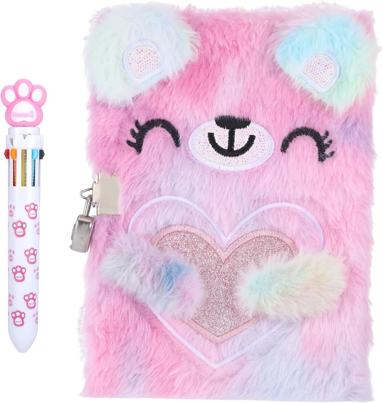 Bear Diary for Girls with lock and keys, Kids Travel Journal Set with Multi-colored Pens for Writing and Drawing, Birthday Gifts for 6 Year Old Girl（Pink）