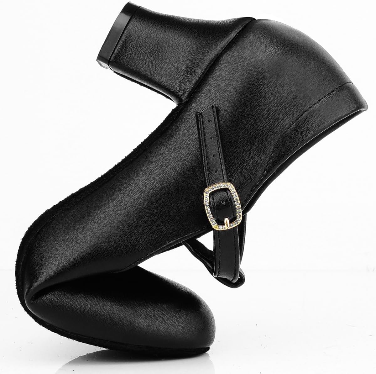 Women's T-Strap Character Shoes Latin Ballroom Dance Heels Black Wedding Pumps - Image 6