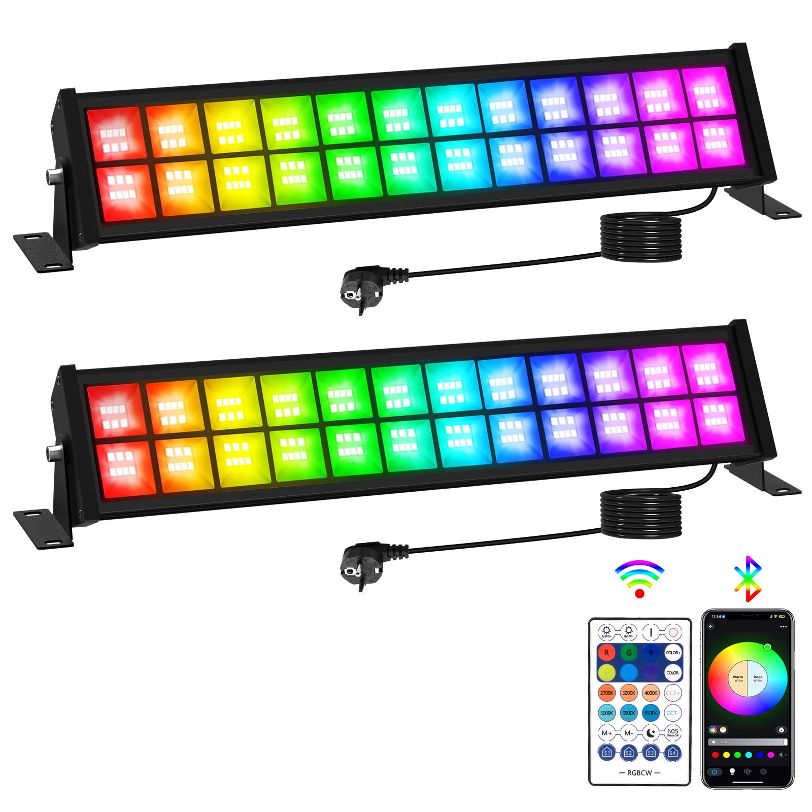 T-SUNUS RGB Strahler Outdoor, 72W RGB Wallwasher Licht WiFi mit Bluetooth APP Steuerung, IP66 Wasserdicht, LED Strahler Außen Partylichter Lightbar für Disco Bühne Feiern Garten Halloween