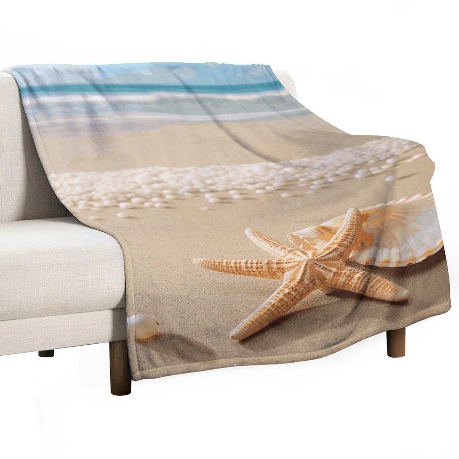 Couverture flanelle douce toutes saisons lit double motif océan