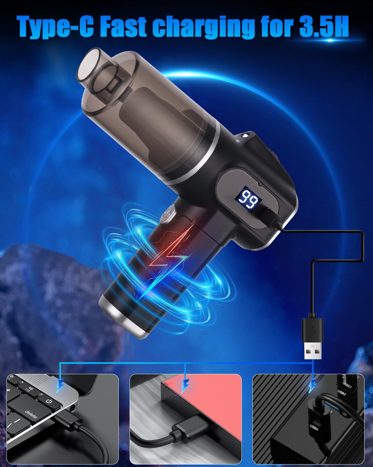 Soplador de Polvo Eléctrico, Soplador de Aire, Aire Comprimido Limpieza para PC 50000 RPM, Plumero de Aire Comprimido Con Luz LED, Soplador De Aire para PC, para Ordenador, Coche, Oficina,Sofá