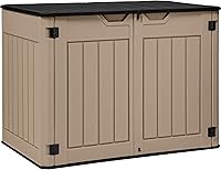 Vista 15 de YITAHOME - Cobertizo de almacenamiento horizontal al aire libre con puerta bloqueable en forma de X, cobertizo de herramientas de resina resistente