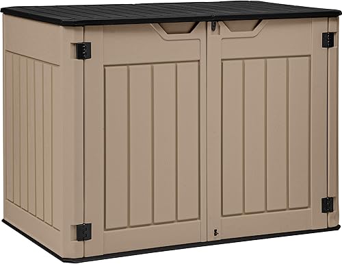 YITAHOME Cobertizo de almacenamiento horizontal grande para exteriores, cobertizo de herramientas de resina de 47 pies cúbicos sin estante,