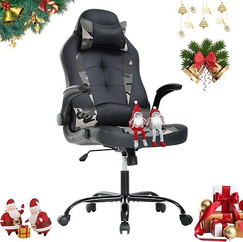 Silla de juegos, silla ergonómica de escritorio de computadora con respaldo alto con cómodo soporte lumbar, giratoria de 360 y altura ajustable,