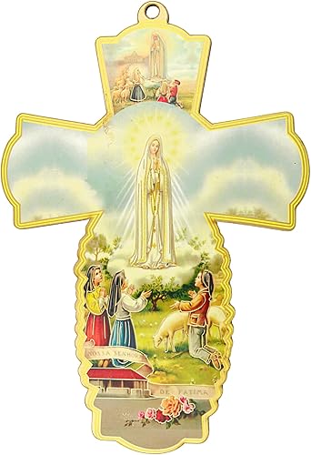 Needzo Cruz de pared de Nuestra Señora de Fátima, esperanza de tres niños pastores y fe reavivada, 7.75 pulgadas