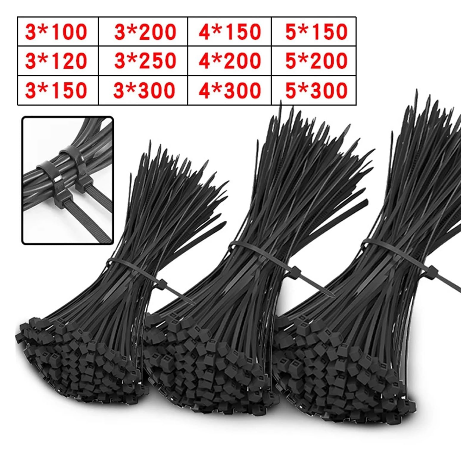 500/1000 pezzi fascette stringicavo in plastica e nylon fascette autobloccanti fascette stringicavo Organizzatore Cavi(2.5x300mm (500pcs))