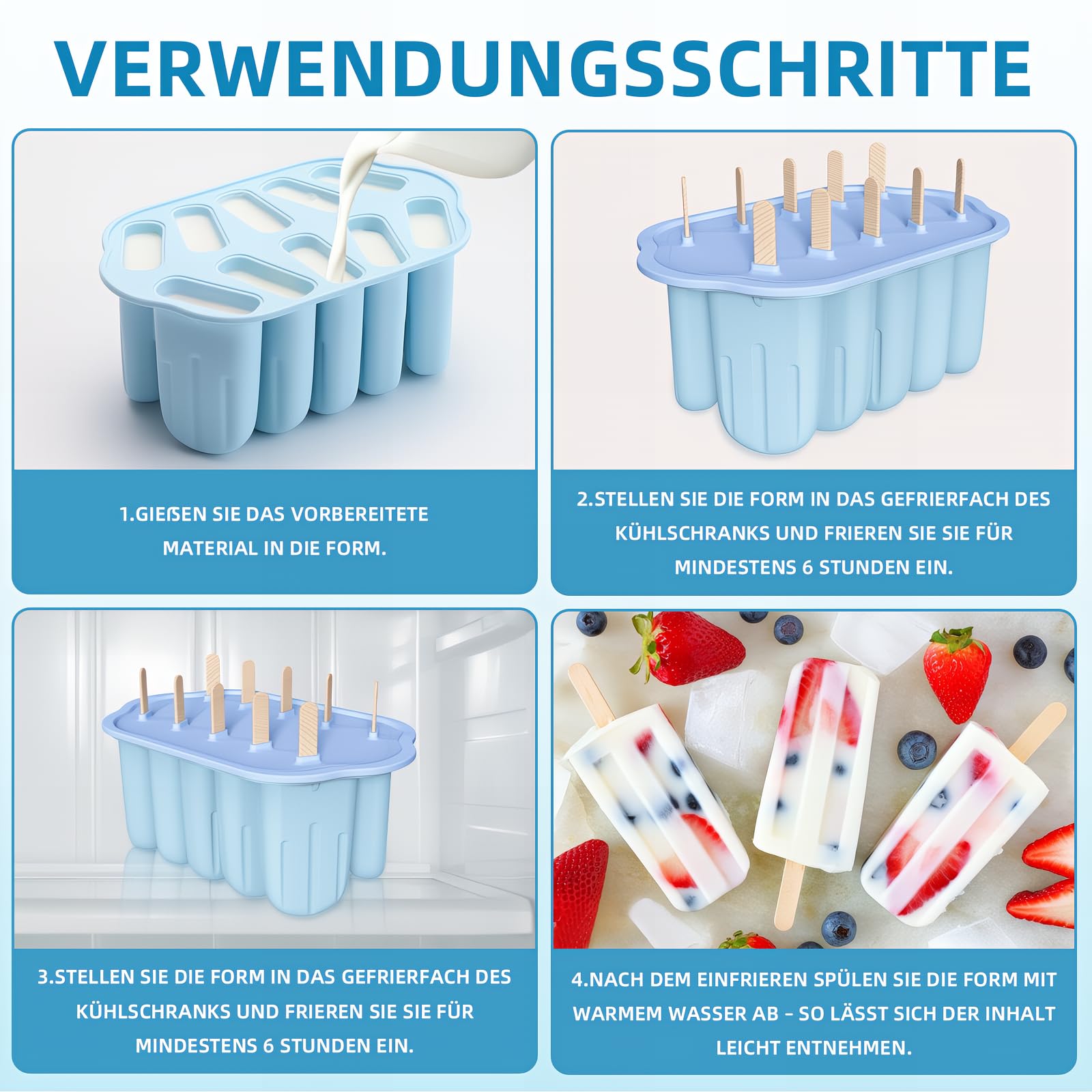 Set Stampo Per Gelati E Ghiaccioli – 6 Forme Classiche Con Bastoncini E Supporto – Senza BPA, Riutilizzabile, Lavabile In Lavastoviglie