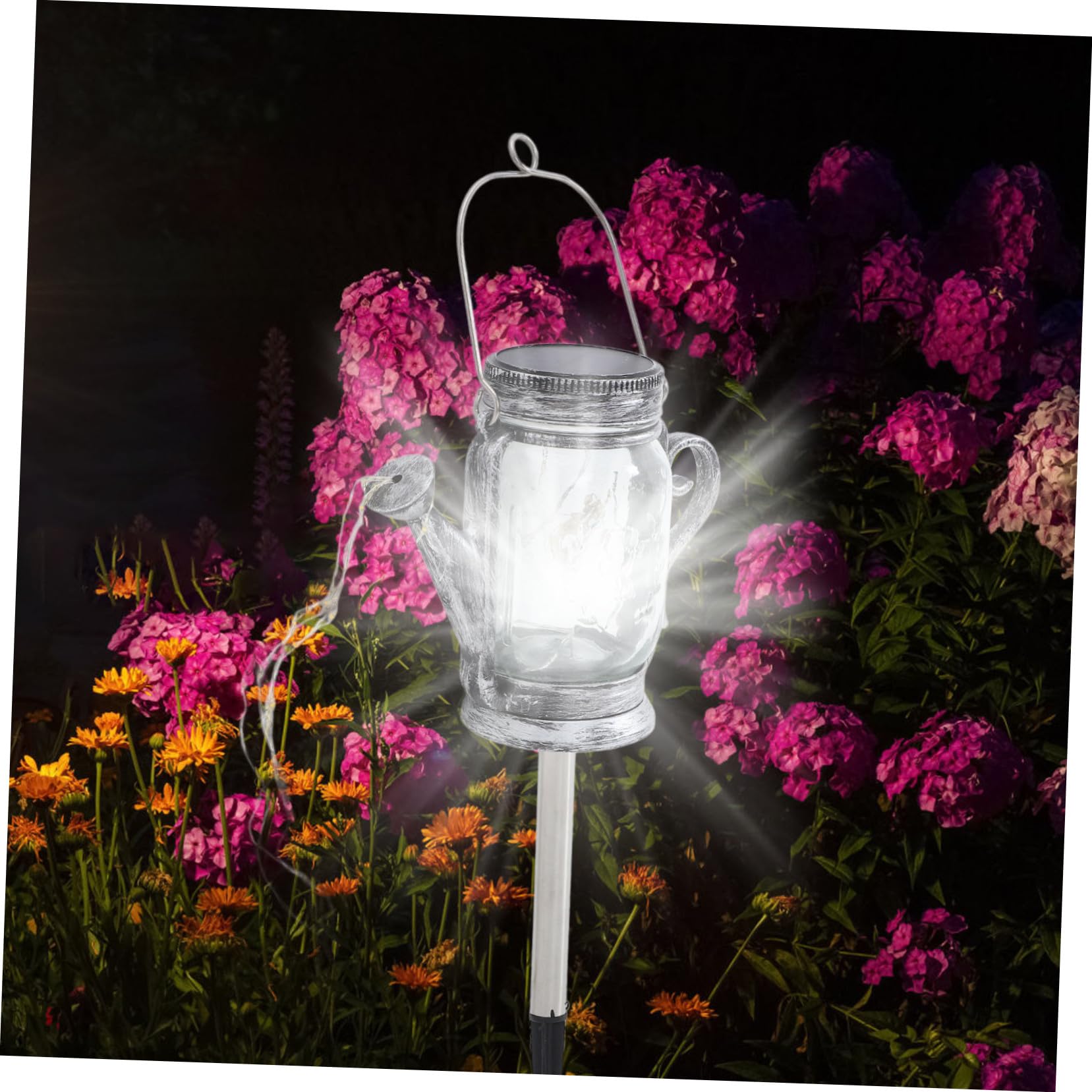 2 pezzi Lanterne a Sospensione Barattoli Trasparenti Forma di Bollitore Luci da Giardino Impermeabili per Esterni Decorazione Romantica con Illuminazione Automatica Notturna