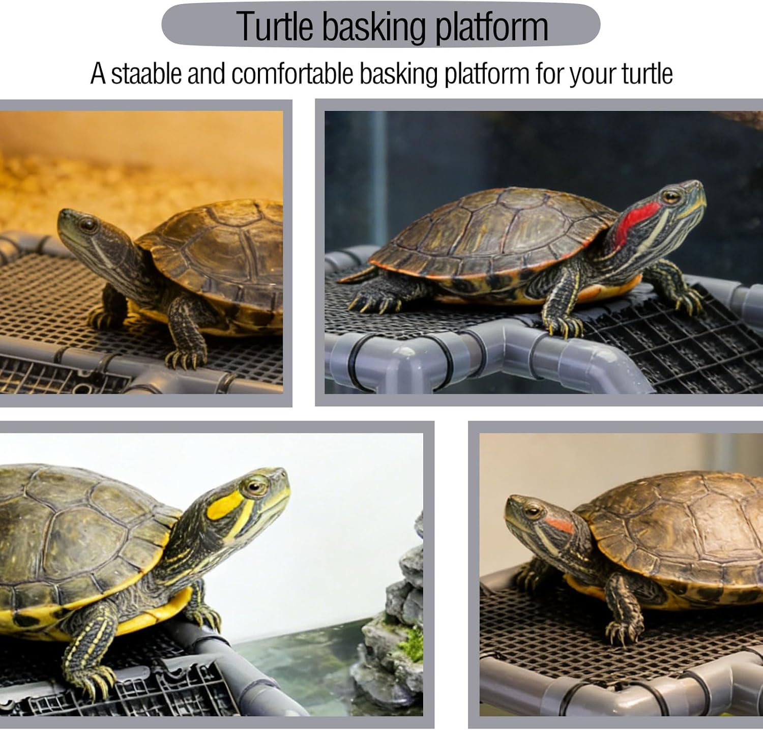 Extra Large Standing Turtle Basking Platform, 13.4" Width Turtle Basking Area with Ramp, DIY Turtle Tank Accessories, PVC Basking Dock for Aquatic Turtles for 75/90/120 Gallon