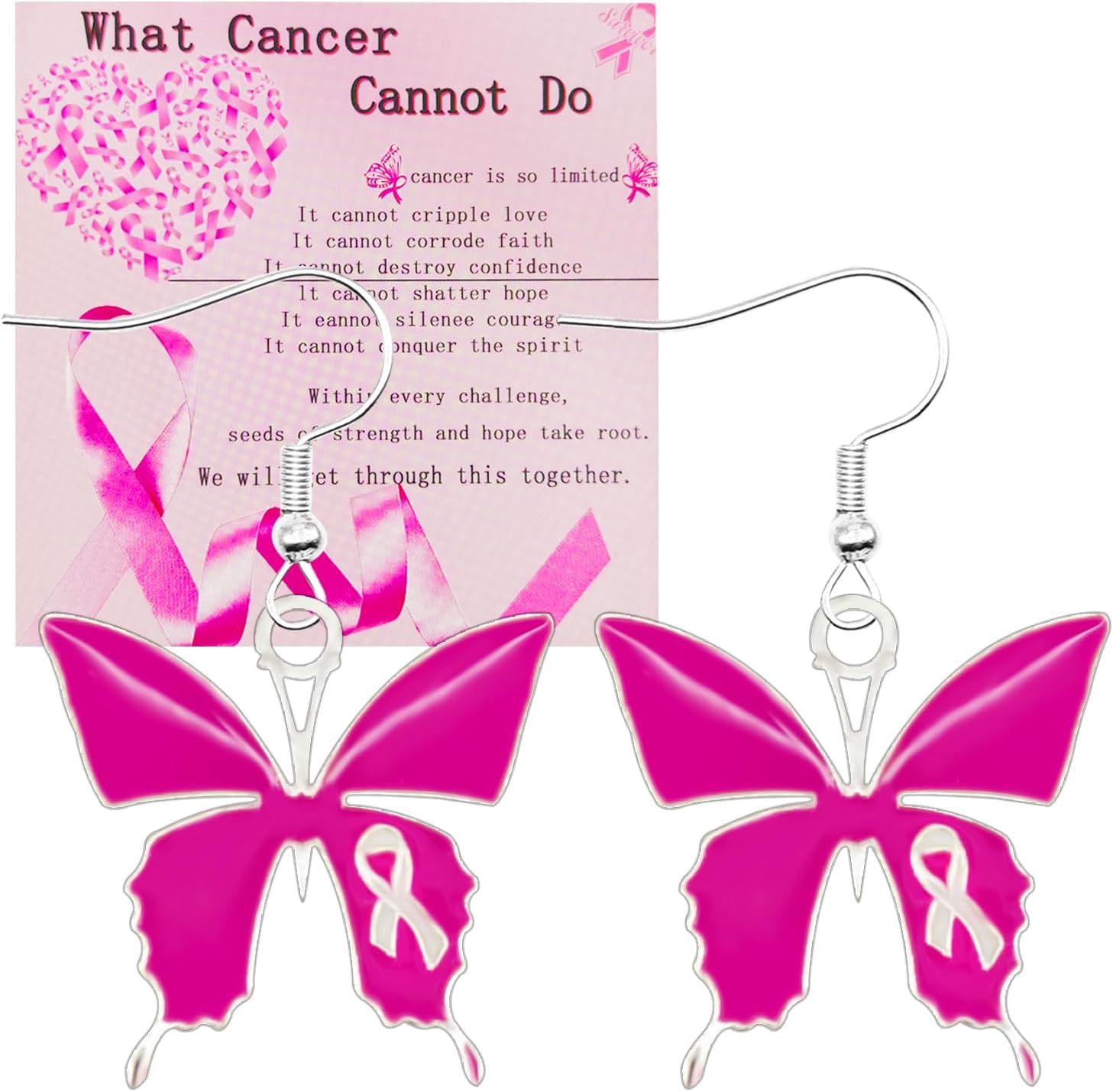Pink Breast Cancer Awareness Earrings Ribbon Drop Earrings Women's Breast Cancer Awareness Jewelry Gift