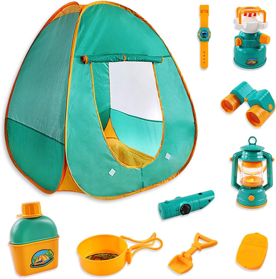 ZNCMRR Kids Camping Play Tent Gear Set with Pretend Equipment Tool Indoor Outdoor Toys for Toddlers