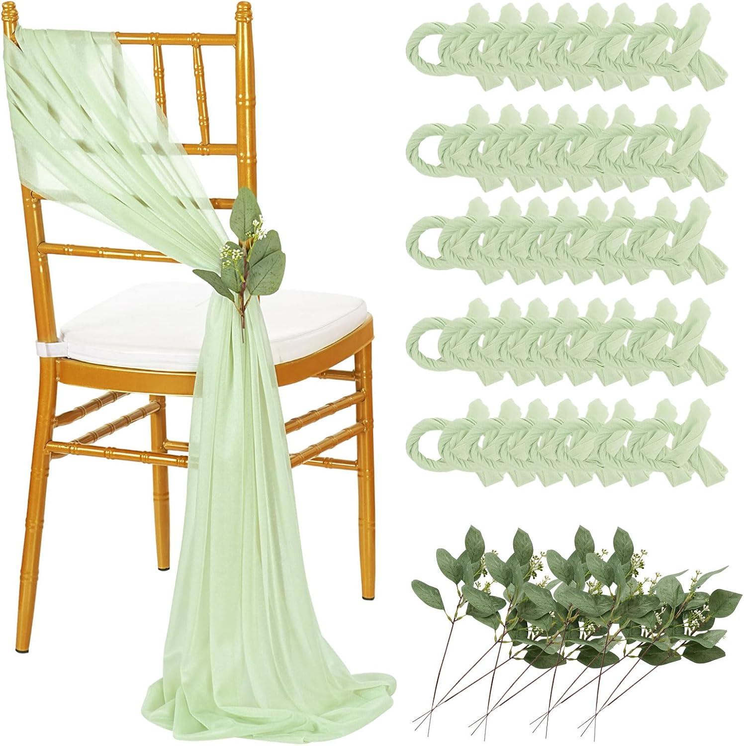QueenDream White Chair Sashes Wedding Chair Decorations: 36 Packs 8ft Sheer Bows Designed Chairs Sashes for Baby Shower Banquet Hotel Chairs Decor