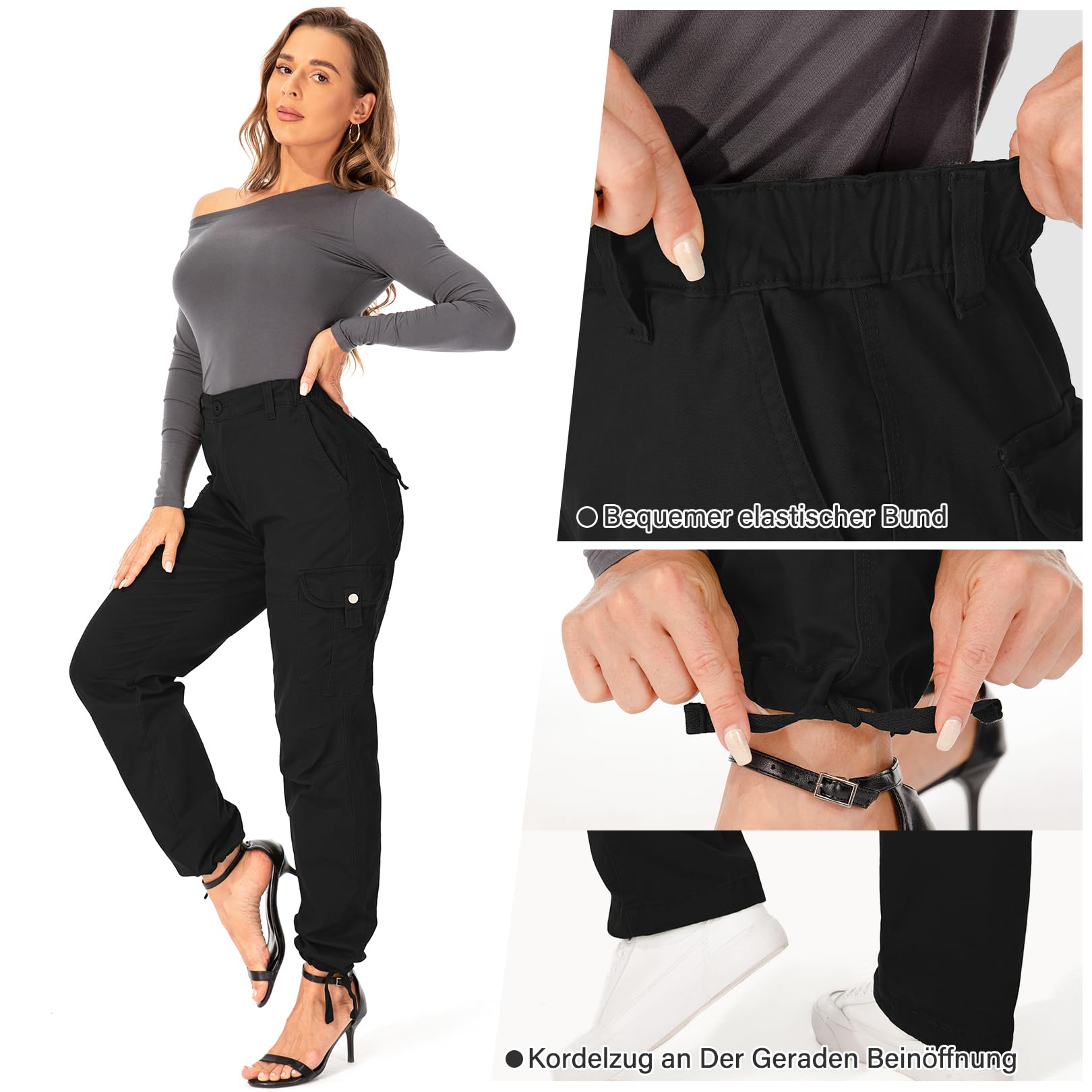 yeyity Pantalones cargo para mujer, multibolsillos, pantalones de senderismo, pantalones de trabajo, de algodón, pantalones de correr, pantalones de trekking, militares, ropa de calle