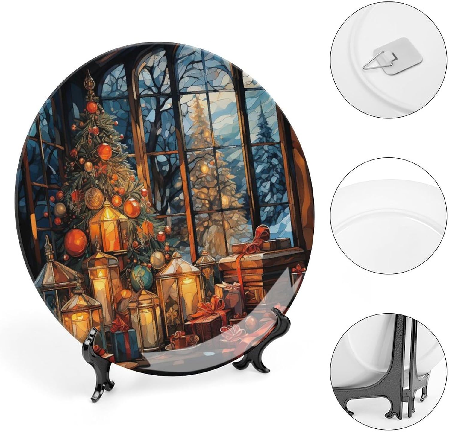 Boxs Painting Decorative Plates Christmas Home Decor Ceramic Plates, Stained Glass Design Dinner Plates Display for Living Room, Kitchen, Hallway Console Side Table, Xmas Gift, 8 Inch