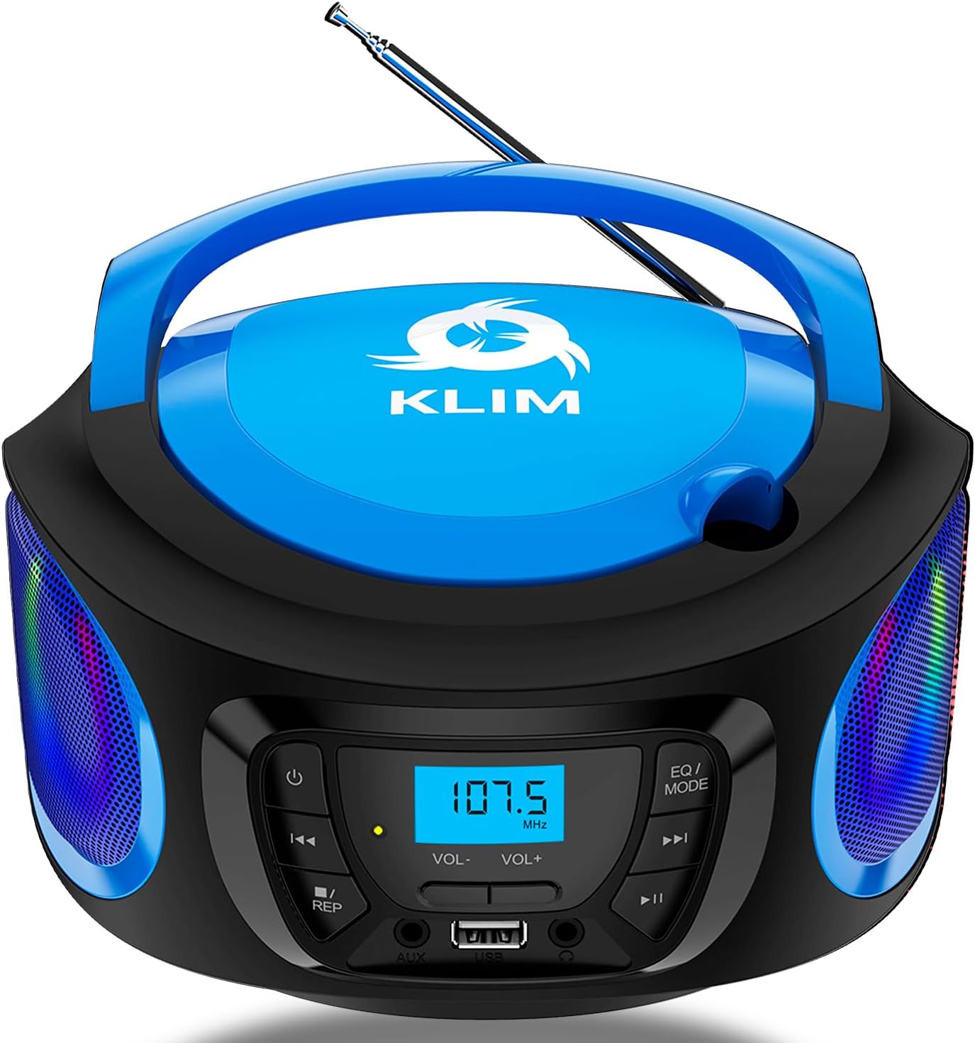 Boombox CD Radio - FM Radio, Bluetooth, MP3, USB, AUX - Rechargeable Batteries Included - Wired and Wireless Modes - Compact and Sturdy Portable CD Player - Blue