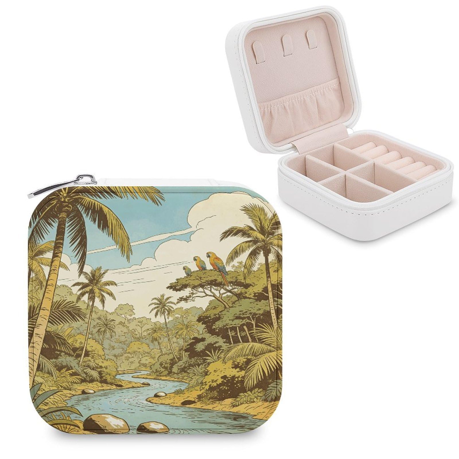 VstaDank Tropical Jungle Jewelry Box Beautiful Portable Ring Boxes Cute Large-Capacity Jewelry Case Jewelry Organizer for Mothers Gifts for Earrings Rings Hand Bracelet