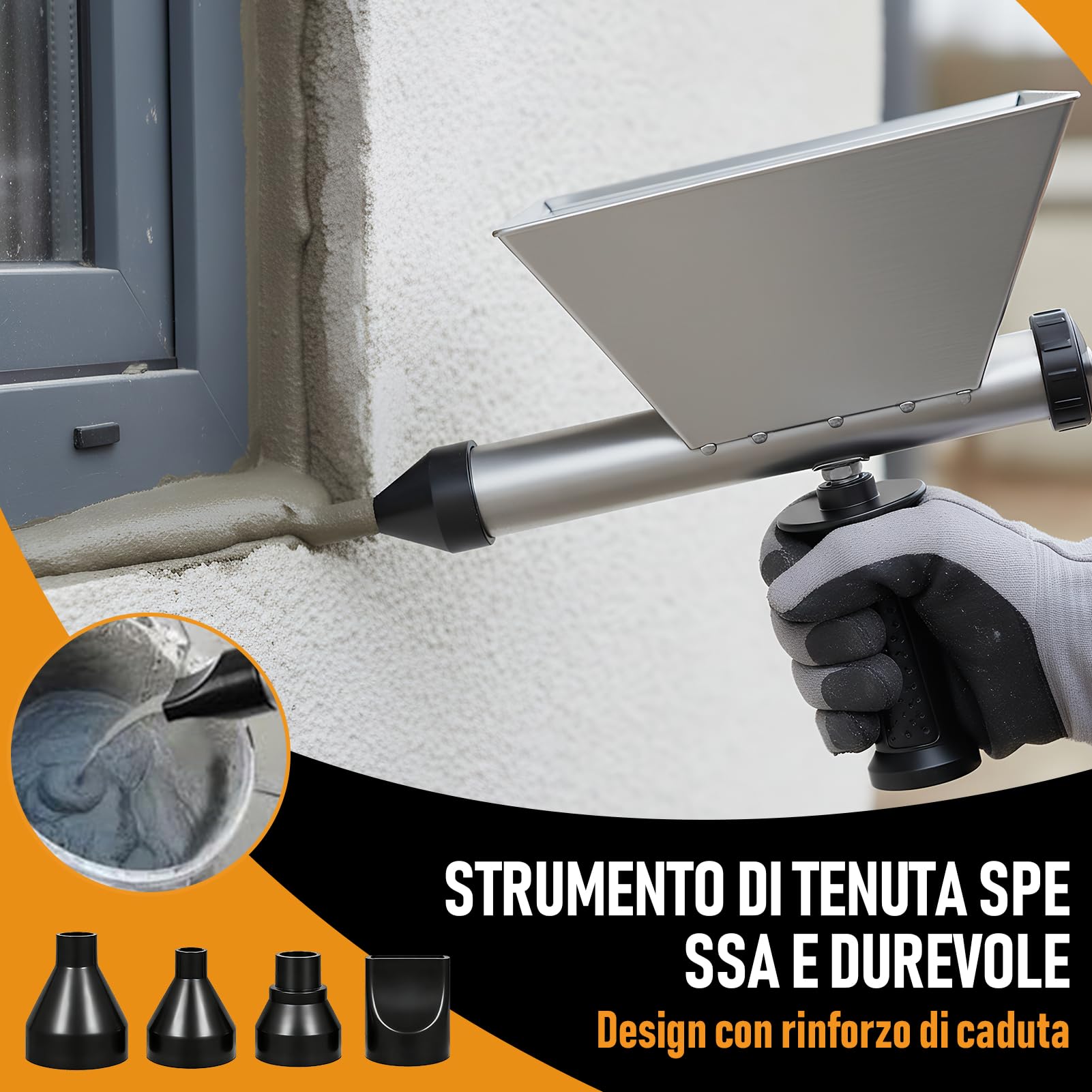 Siringa Elettrica per Malta con 8 Ugelli Rimovibili+2 Manici Antiscivolo, Pistola per Malta Elettrica Portatile, Miscelatore per Malta per Giunti di Malta Muri e Pavimenti in Pietra