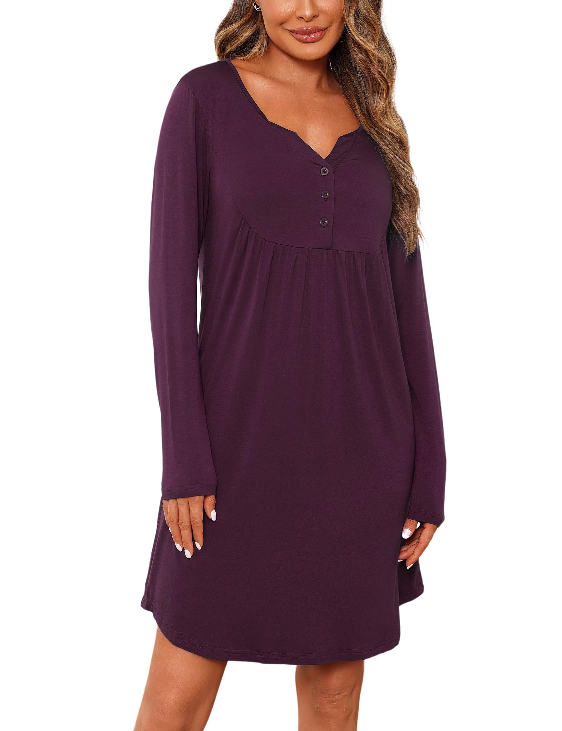 Jahetuul Camicia da Notte Parto Ospedale Cotone a Maniche Lunghe Vestaglia Allattamento con Bottoni Scollo a V Camicia Premaman Adatto Casa
