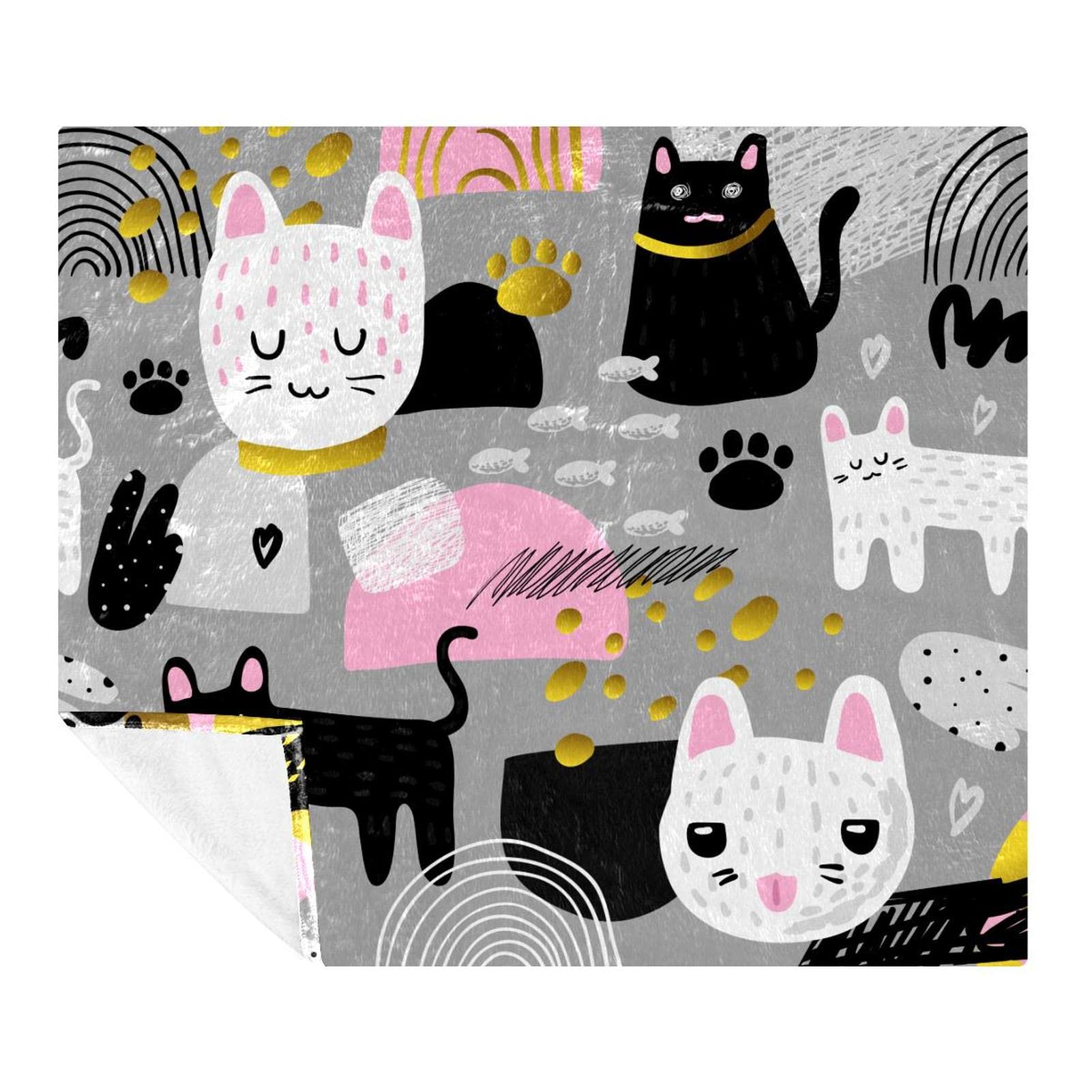 Couverture en peluche chat arc-en-ciel douce pour canapé