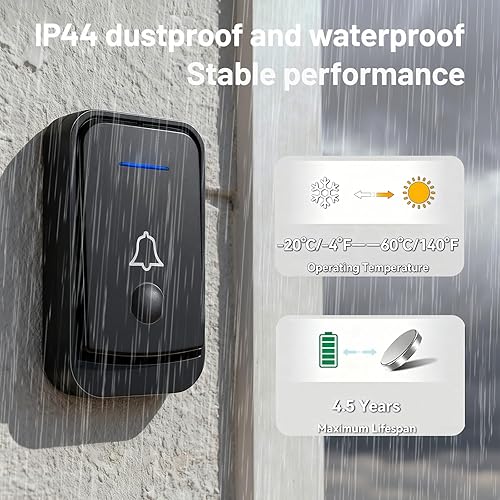 Miniatura 3 de Timbre inalámbrico, funciona a más de 1000 pies, 52 campanillas, volumen ajustable de cuatro velocidades, IP44 impermeable, bajo consumo de energía,
