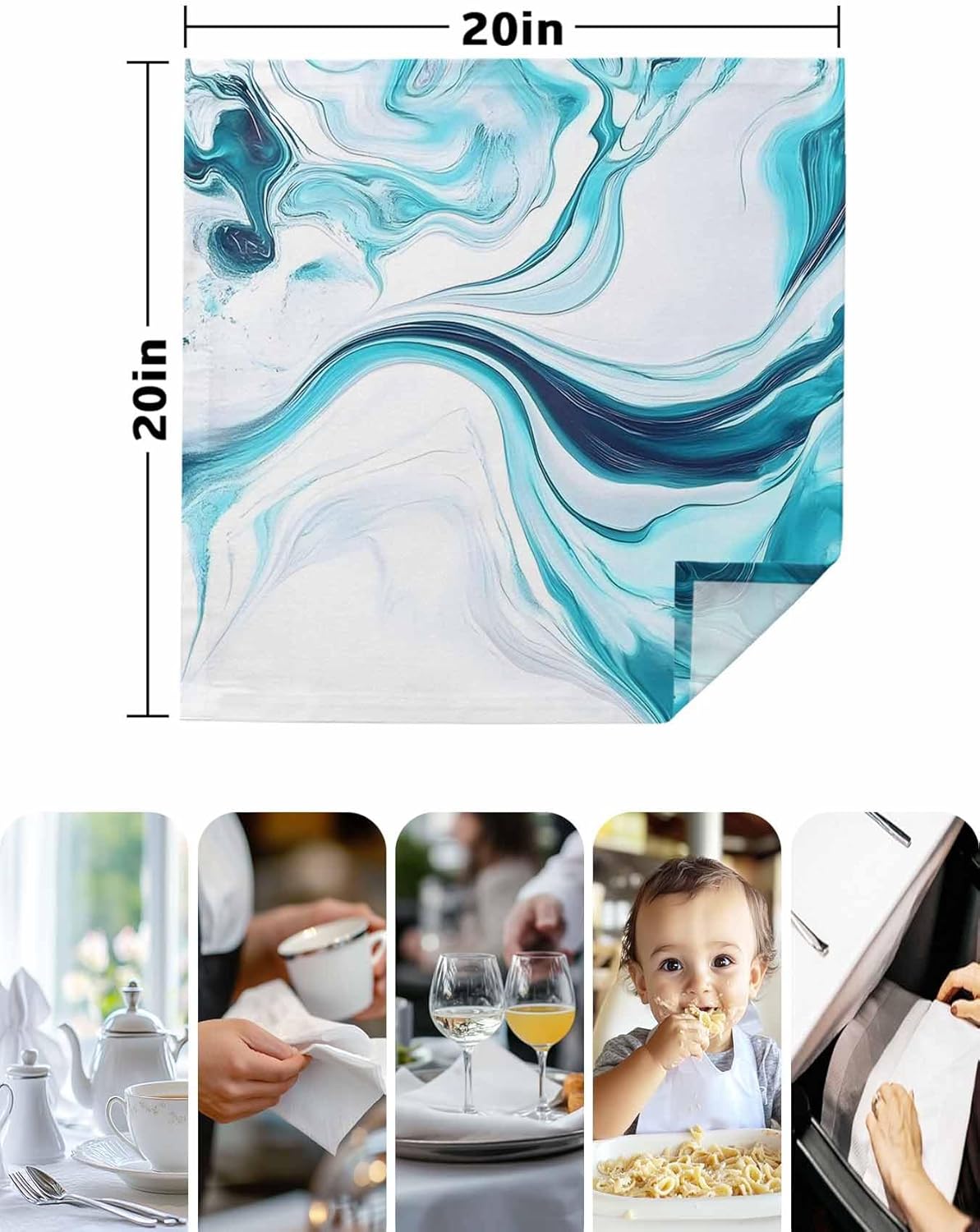 Abstract Water Ripple Cloth Napkins Set of 8, Blue Gradient Reusable Dinner Napkins Cloth Modern Ocean Washable Dinner Towel for Wedding Party Kitchen Table Decoration, 20x20 Inch