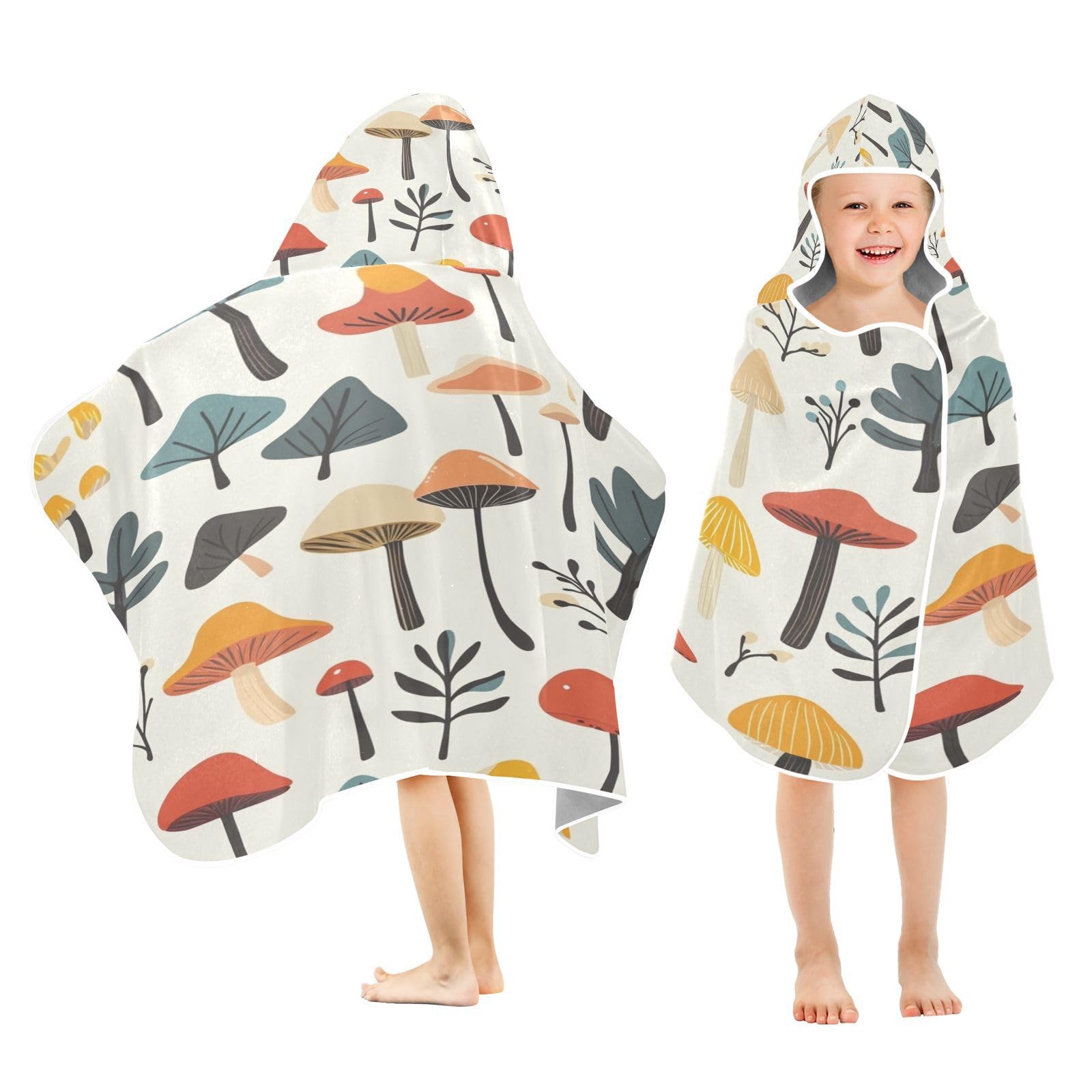 Kigai Mushroom Hooded Beach Towel for Kids Soft Absorbent Quick Dry Bath Towel with Hood Lightweight Toddler Shower Pool Bath Wrap for Boys Girls