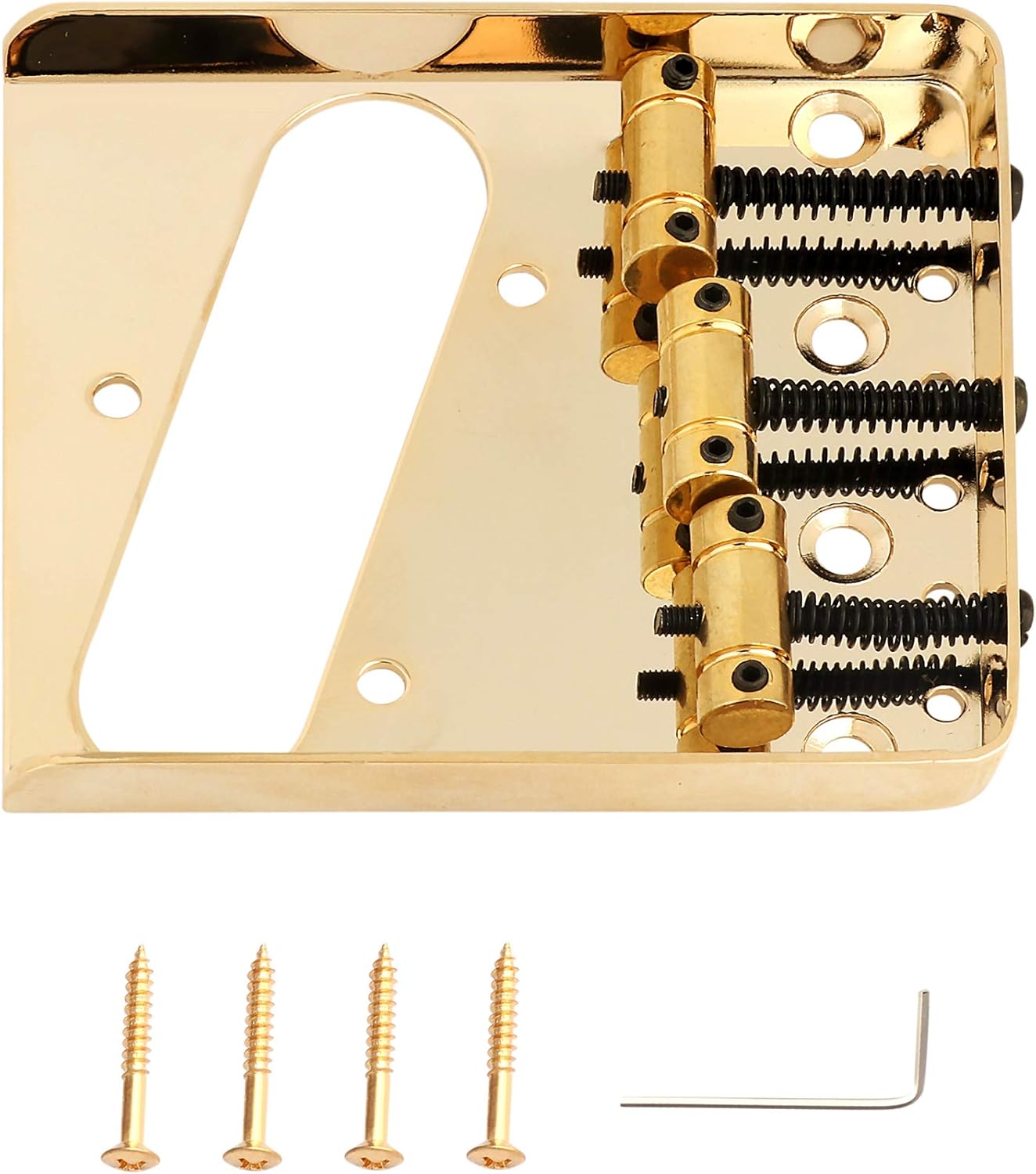 Rubatone Guitar Bridge Tailpiece 3Pcs Zinc Saddles Bridge Top or Bottom Load Ashtray Style for Vintage Tele Telecaster Style Electric Guitar Parts Gold.