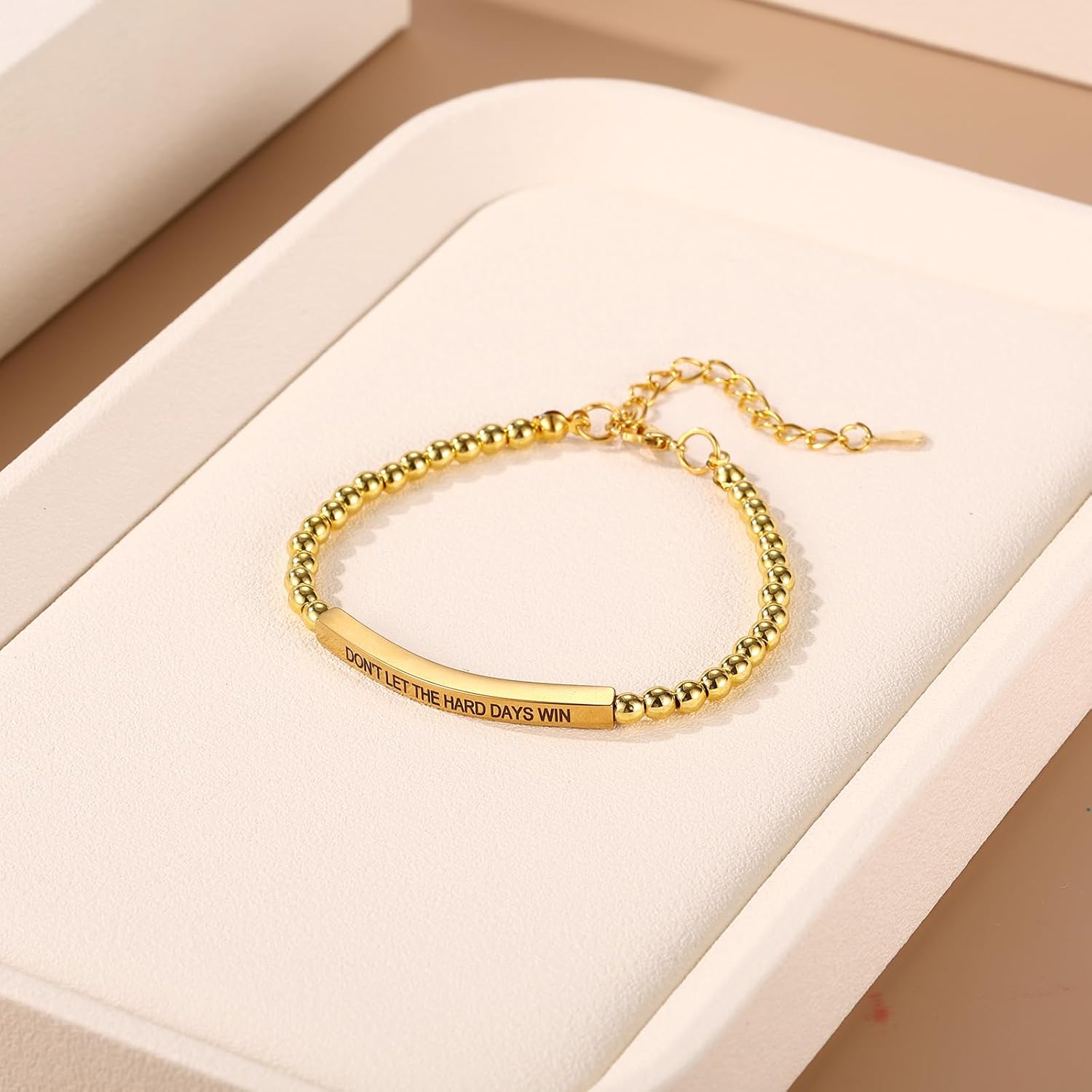Mikovivi Don't Let the Hard Win Bracelet, Gold Dont Let the Hard Win Inspirational Bracelets Adjustable Bead Chain for Women Motivational Jewelry image 3