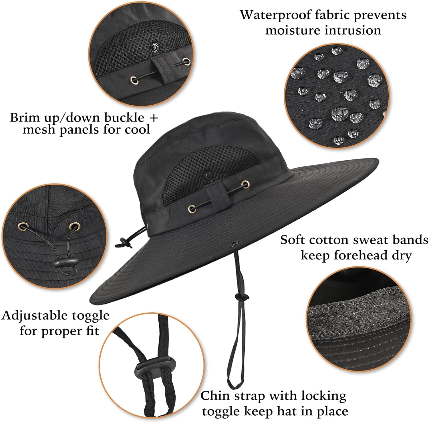 Wide Brim Fishing Sun Hat for Men Women, UPF 50+ Waterproof Bucket Boonie Hat Hiking Camping Safari Garden Beach - Image 5