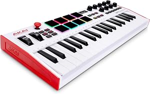 Akai Professional MPK Mini Plus - USB MIDI Keyboard Controller with 37 Mini Keys, 8 MPC Pads, Sequencer, MIDI/CV/Gate I/O and Native Instruments Sound Package, White Limited Edition