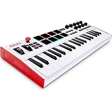 Akai Professional MPK Mini Plus - USB MIDI Keyboard Controller with 37 Mini Keys, 8 MPC Pads, Sequencer, MIDI/CV/Gate I/O and Native Instruments Sound Package, White Limited Edition