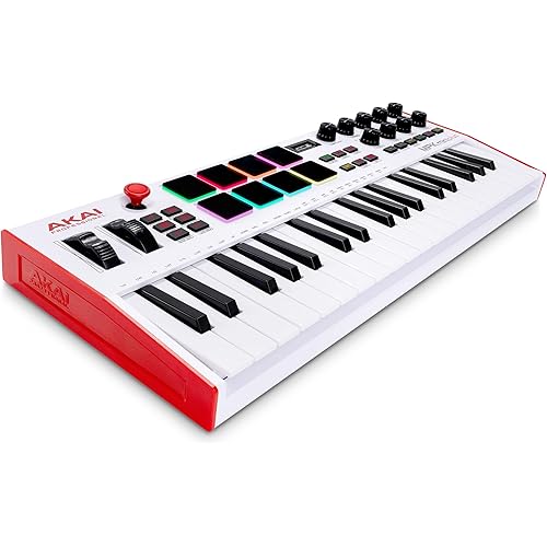 Akai Professional MPK Mini Plus - USB MIDI Keyboard Controller with 37 Mini Keys, 8 MPC Pads, Sequencer, MIDI/CV/Gate I/O and Native Instruments Sound Package, White Limited Edition
